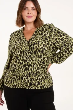 Curve Wrap Front Leopard Print Top