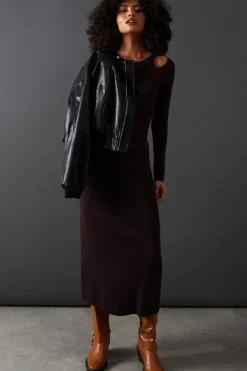 Cut Out Shoulder Slouchy Knitted Midaxi Dress