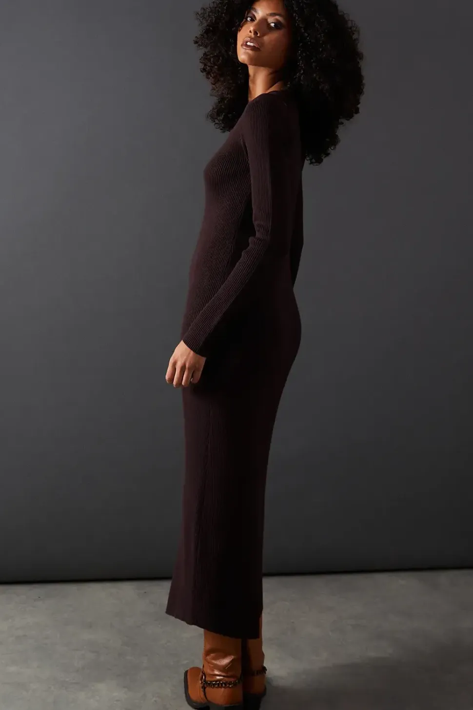 Cut Out Shoulder Slouchy Knitted Midaxi Dress