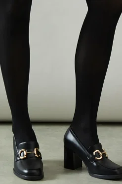 Daffie Snaffle Detail High Block Heel Loafers