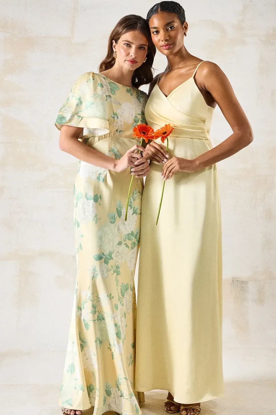 Dahlia Printed Angel Sleeve Satin Bridesmaid Dress