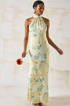 Dahlia Printed Satin Halterneck Bridesmaid Dress