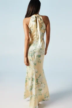 Dahlia Printed Satin Halterneck Bridesmaid Dress