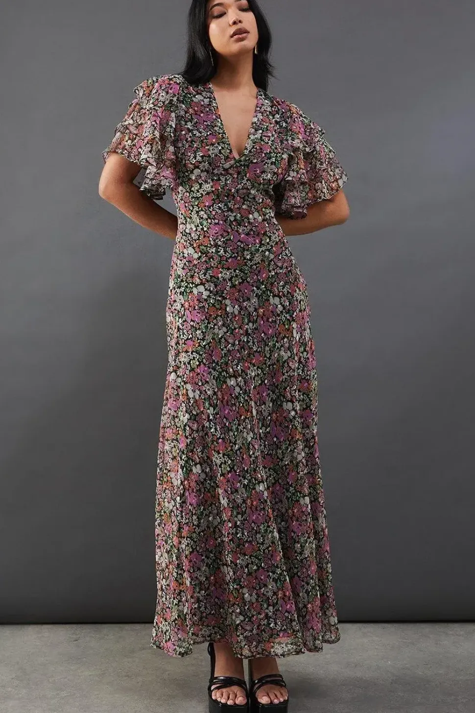 Daisy Floral Print Chiffon Maxi Dress