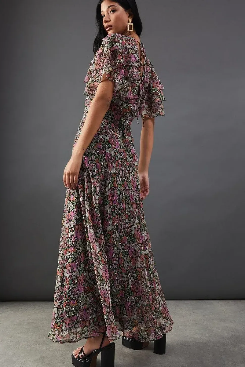 Daisy Floral Print Chiffon Maxi Dress