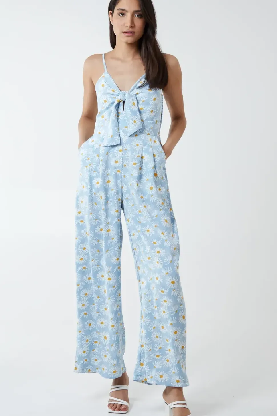Daisy Print Tie Front Jumpsuit