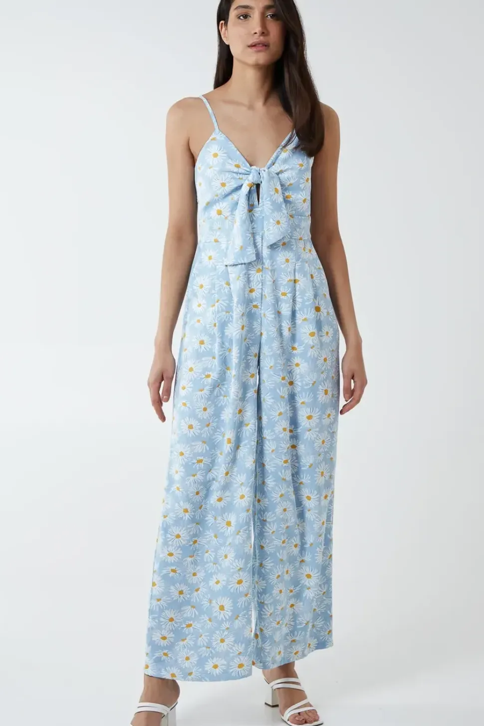 Daisy Print Tie Front Jumpsuit
