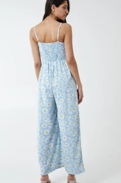 Daisy Print Tie Front Jumpsuit