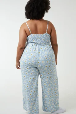 Daisy Print Tie Front Jumpsuit