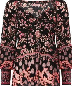 Dark Floral Balloon Sleeve Devore Shirt