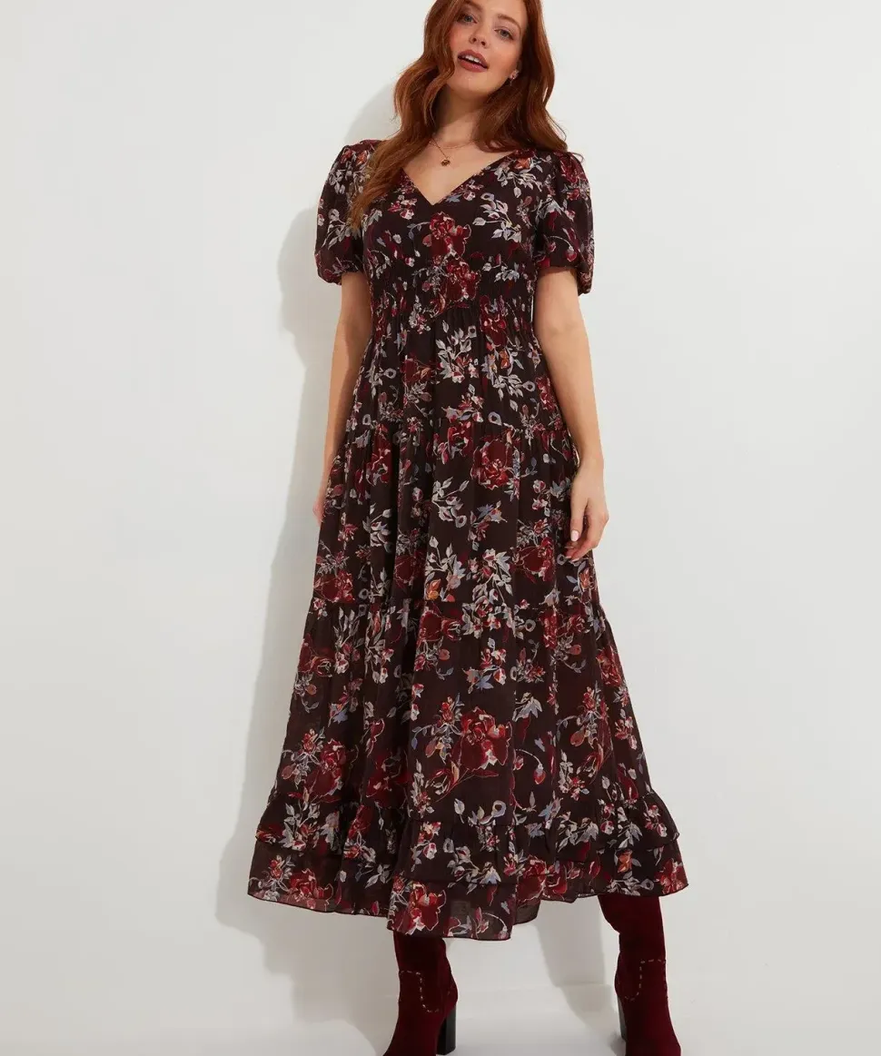 Dark Floral Elasticated Maxi Dress