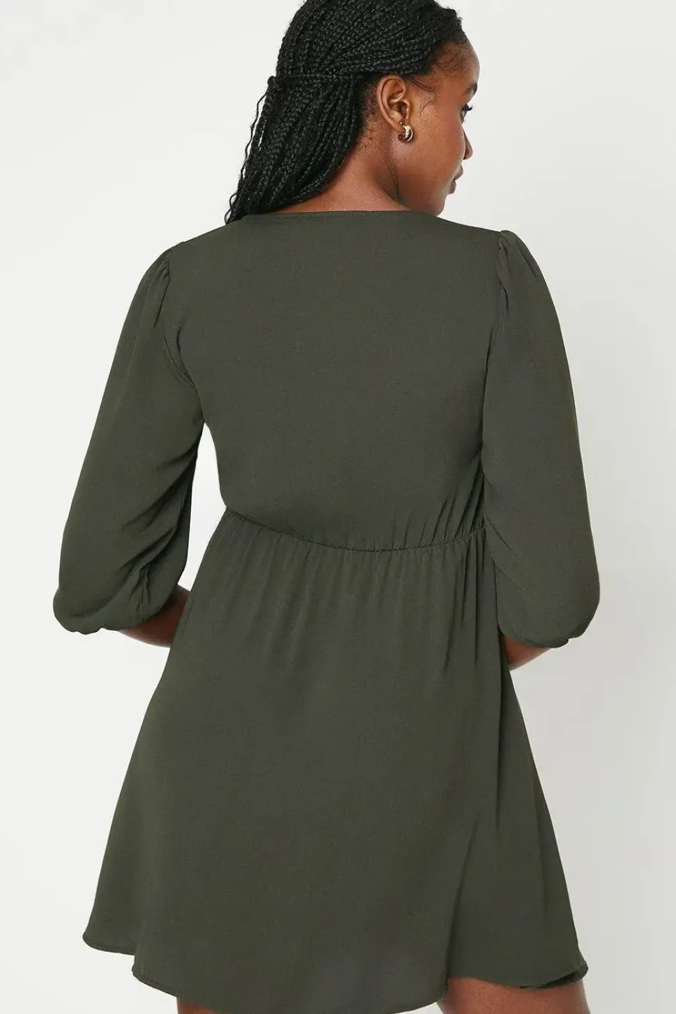 Dark Khaki Tie Front Mini 3/4 Sleeve