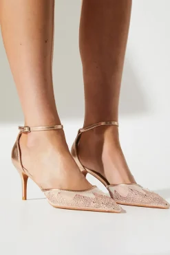 Darla Diamante Mesh Ankle Strap Stiletto Court Shoes