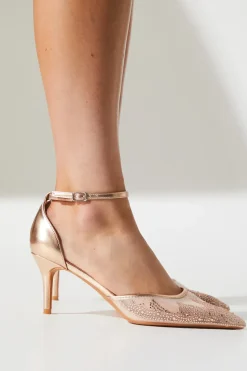 Darla Diamante Mesh Ankle Strap Stiletto Court Shoes
