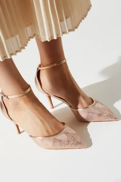 Darla Diamante Mesh Ankle Strap Stiletto Court Shoes