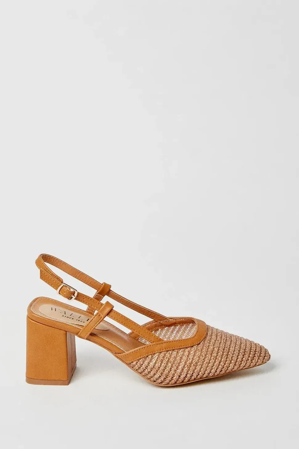 Dea Woven Sing Back High Block Heel Court Shoes