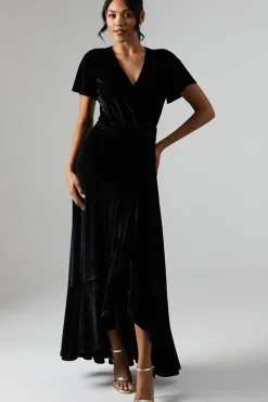 Debut London by Coast Angel Sleeve Waterfall Detail Velvet Bridesmaids Dress