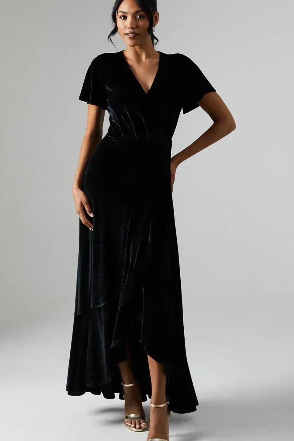 Debut London by Coast Angel Sleeve Waterfall Detail Velvet Bridesmaids Dress