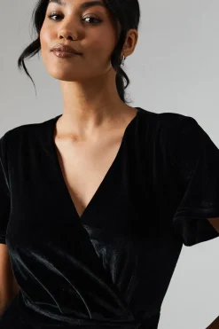 Debut London by Coast Angel Sleeve Waterfall Detail Velvet Bridesmaids Dress