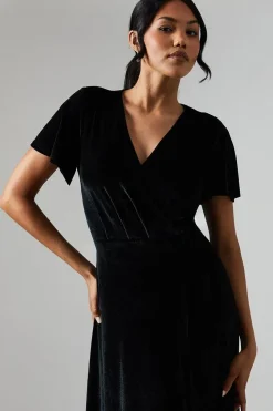 Debut London by Coast Angel Sleeve Waterfall Detail Velvet Bridesmaids Dress
