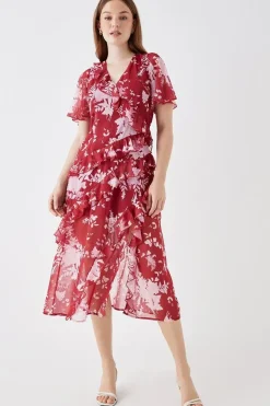 Debut London by Coast Bias Cut Ruffle Angel Sleeve Midi Dress