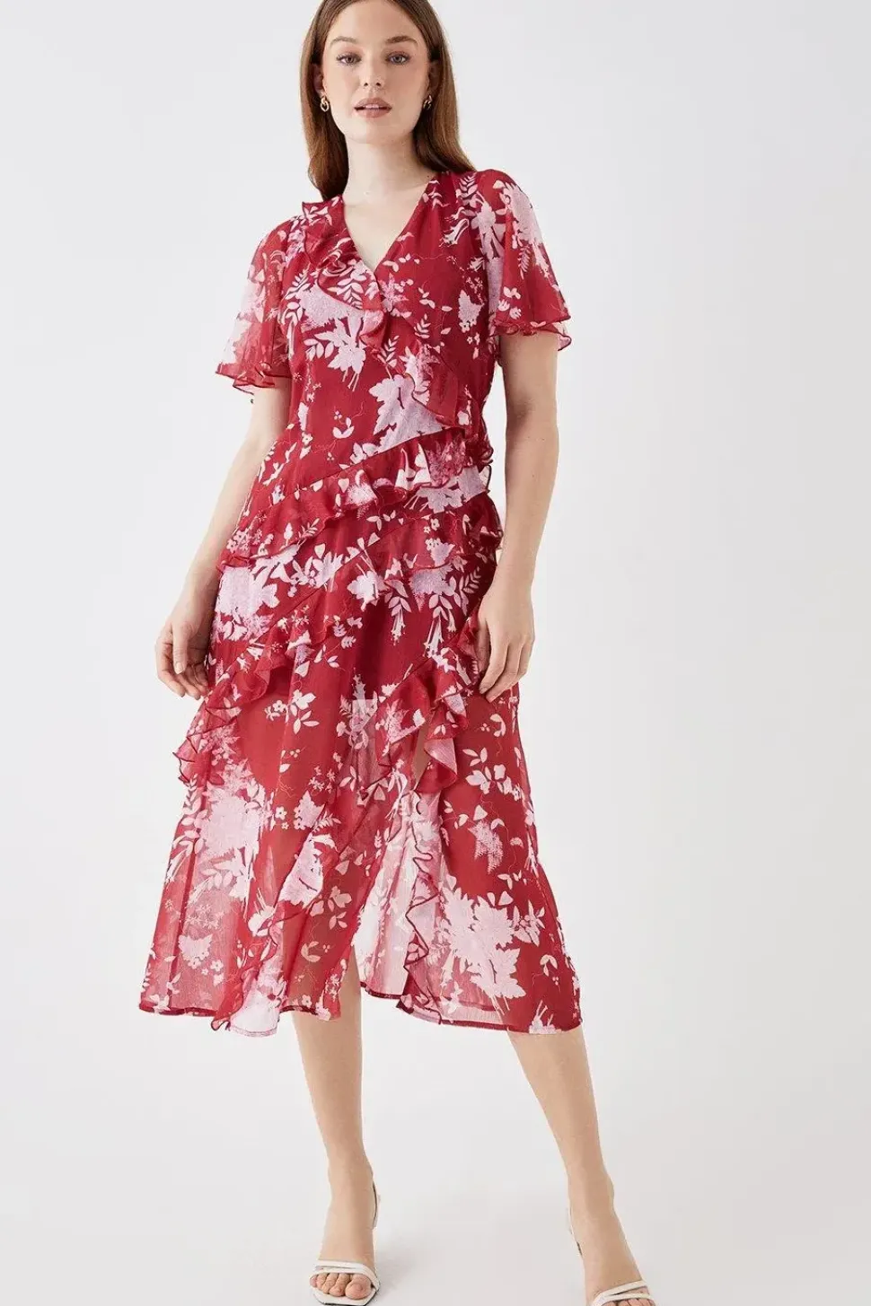 Debut London by Coast Bias Cut Ruffle Angel Sleeve Midi Dress