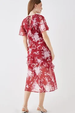 Debut London by Coast Bias Cut Ruffle Angel Sleeve Midi Dress