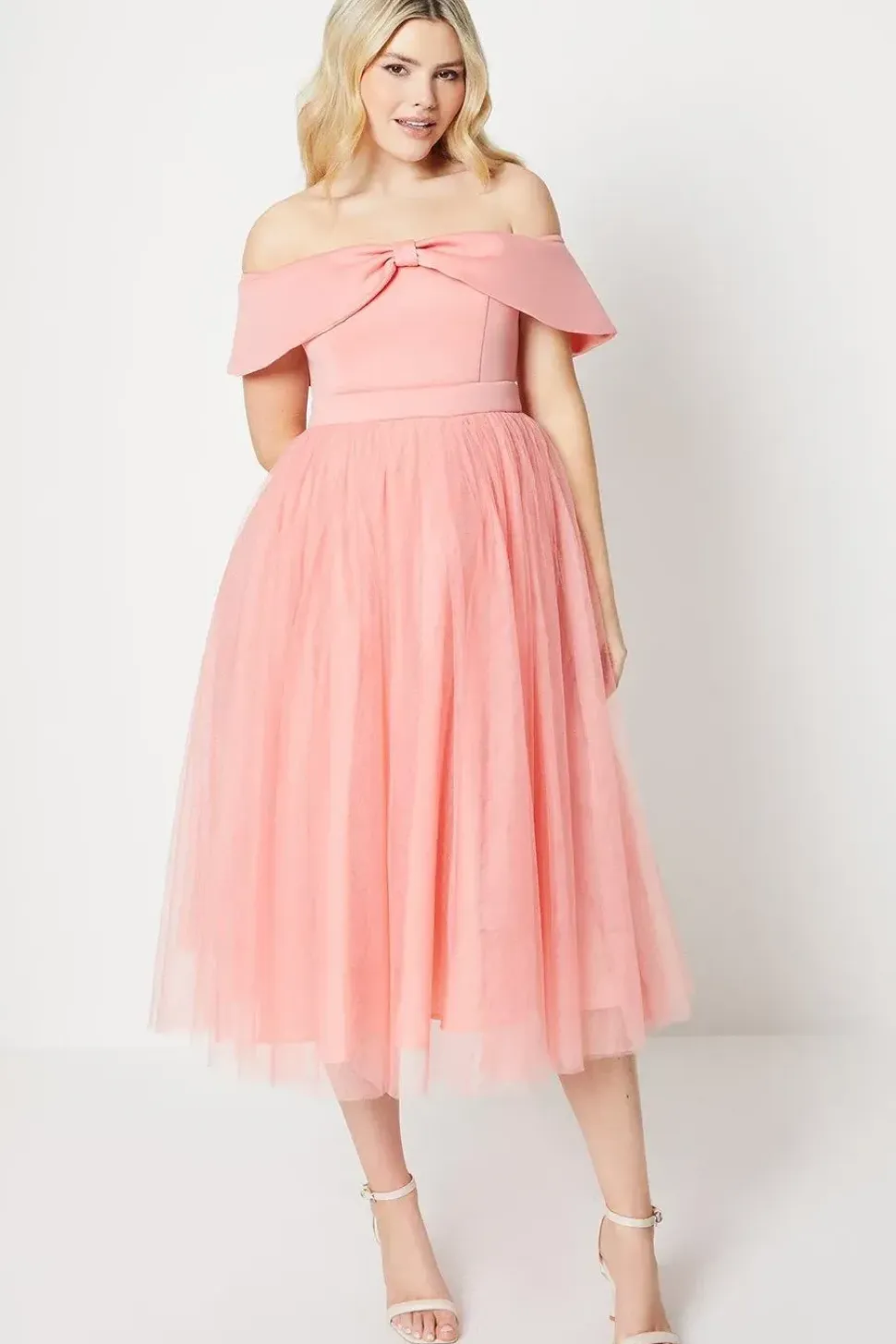 Debut London by Coast Bow Detail Bardot Tulle Dress