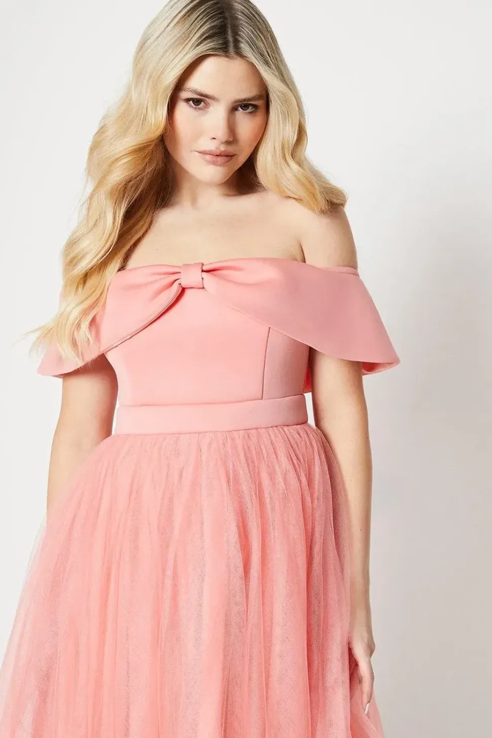 Debut London by Coast Bow Detail Bardot Tulle Dress