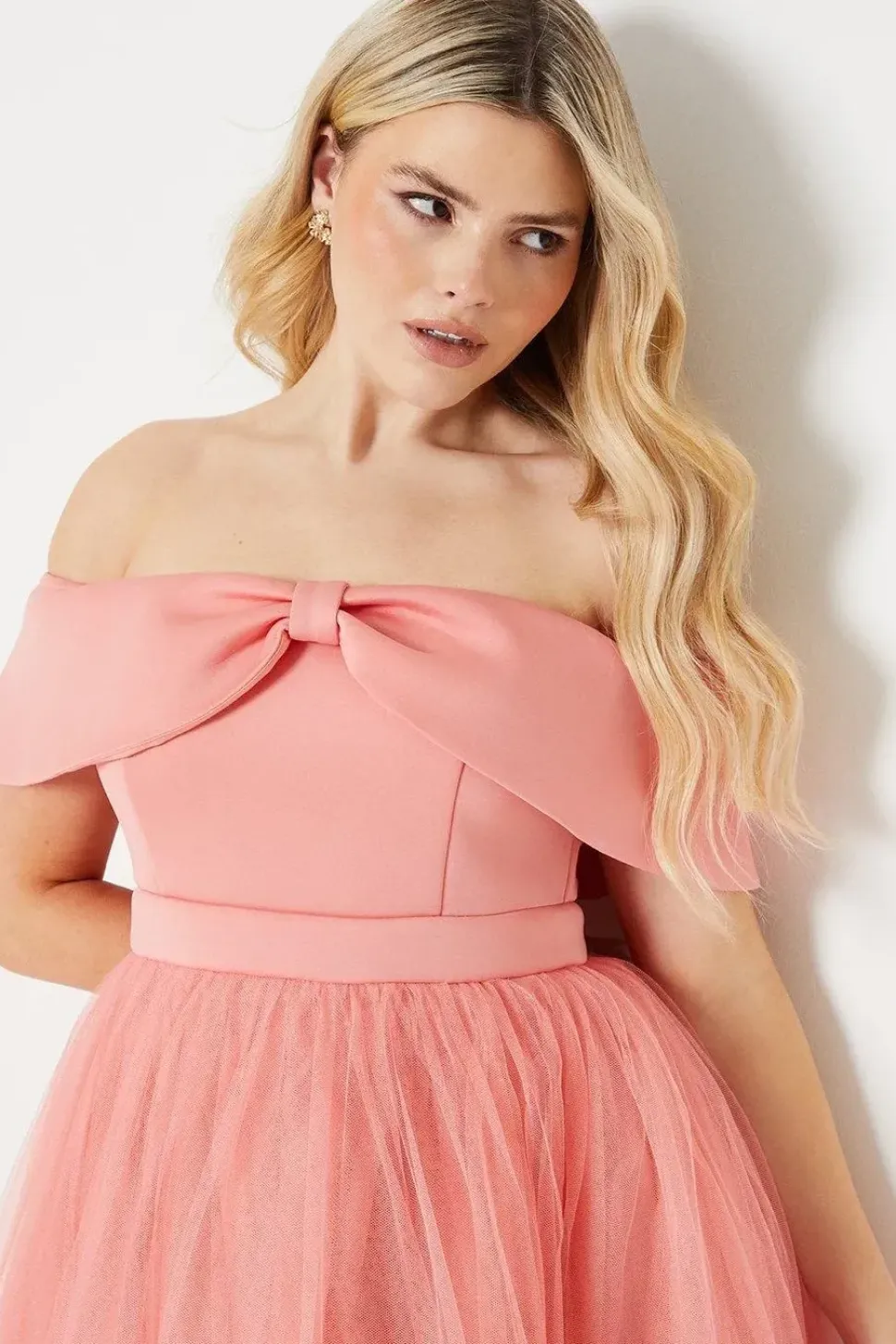 Debut London by Coast Bow Detail Bardot Tulle Dress