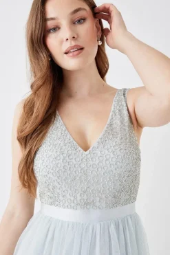 Debut London by Coast Circle Embellished Bodice Mesh Midi Dress