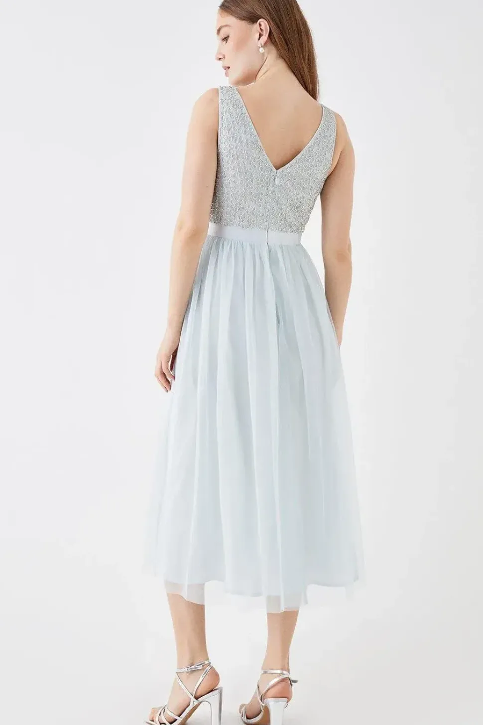 Debut London by Coast Circle Embellished Bodice Mesh Midi Dress