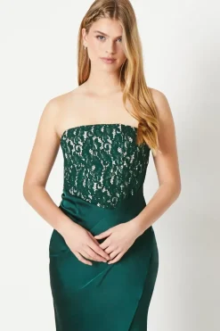 Debut London by Coast Corset Lace Bodice Satin Drape Skirt Prom Dress