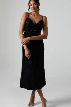 Debut London By Coast Devore Cowl Neck Midi Dress