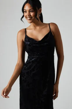 Debut London By Coast Devore Cowl Neck Midi Dress