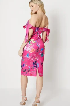 Debut London by Coast Draped Tie Shoulder Bardot Pencil Dress