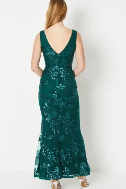 Debut London by Coast Embroidered Sequin Mesh Plunge Prom Dress