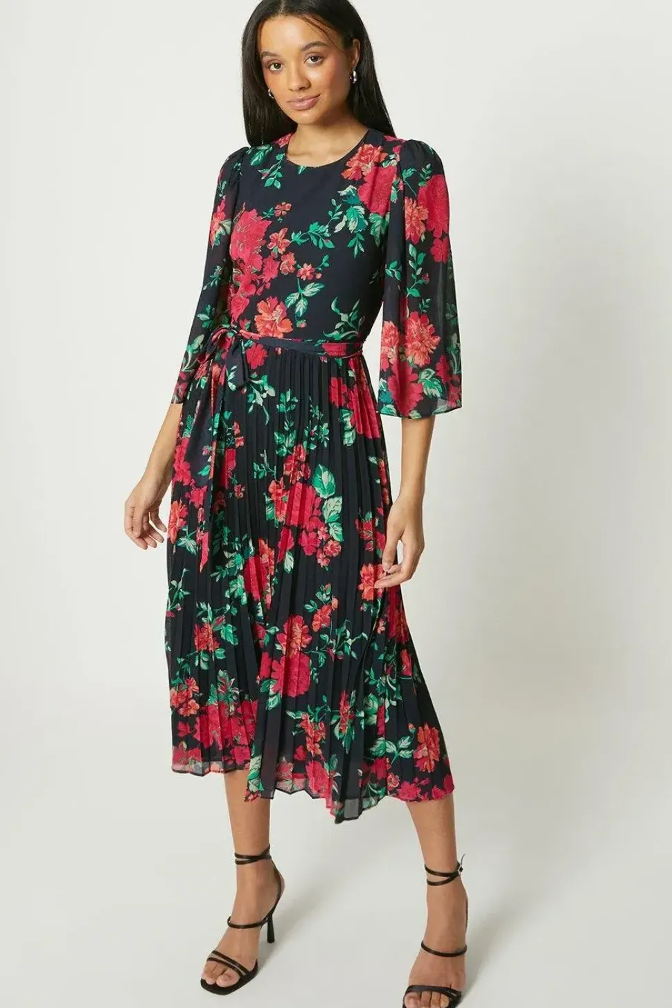 Debut London by Coast Floral Pleated Angel Sleeve Dress