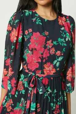 Debut London by Coast Floral Pleated Angel Sleeve Dress
