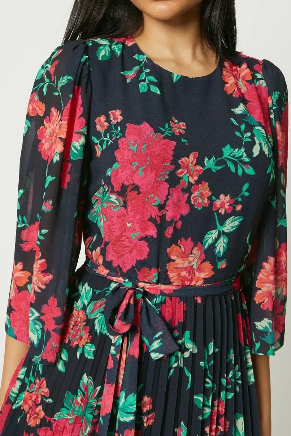 Debut London by Coast Floral Pleated Angel Sleeve Dress