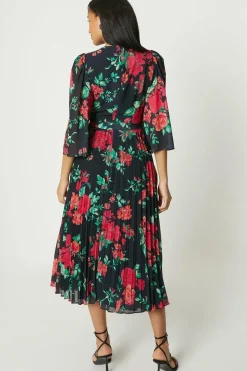 Debut London by Coast Floral Pleated Angel Sleeve Dress