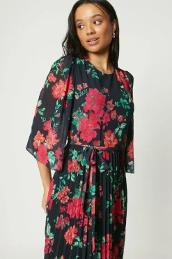 Debut London by Coast Floral Pleated Angel Sleeve Dress