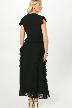 Debut London By Coast Flutter Sleeve Dobby Mesh Button Through Midi Dress