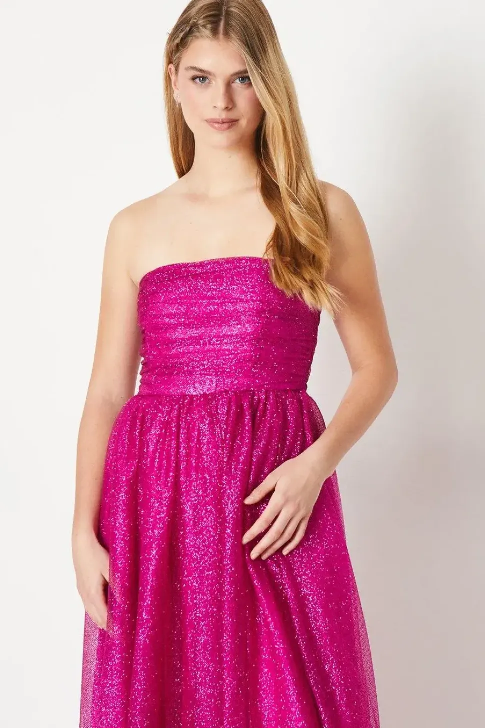 Debut London by Coast Glitter Mesh Bandeau Full Skirted Prom Dress