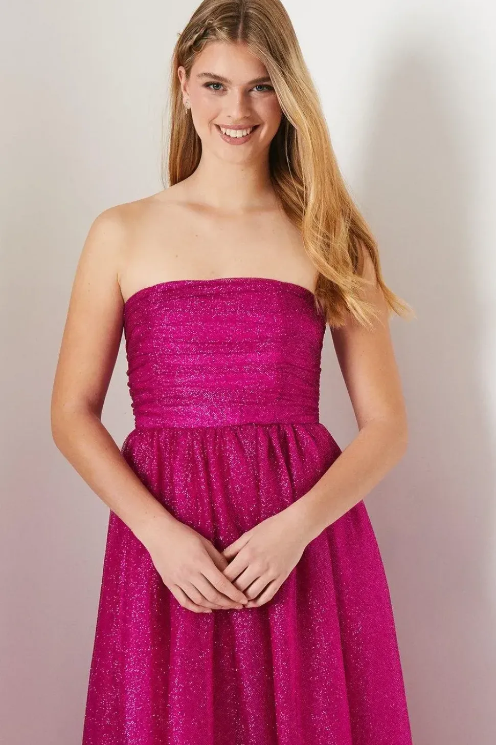 Debut London by Coast Glitter Mesh Bandeau Full Skirted Prom Dress