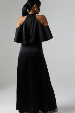 Debut London by Coast Halterneck Cold Shoulder Satin Bridesmaids Maxi Dress