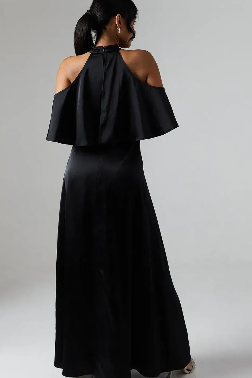 Debut London by Coast Halterneck Cold Shoulder Satin Bridesmaids Maxi Dress