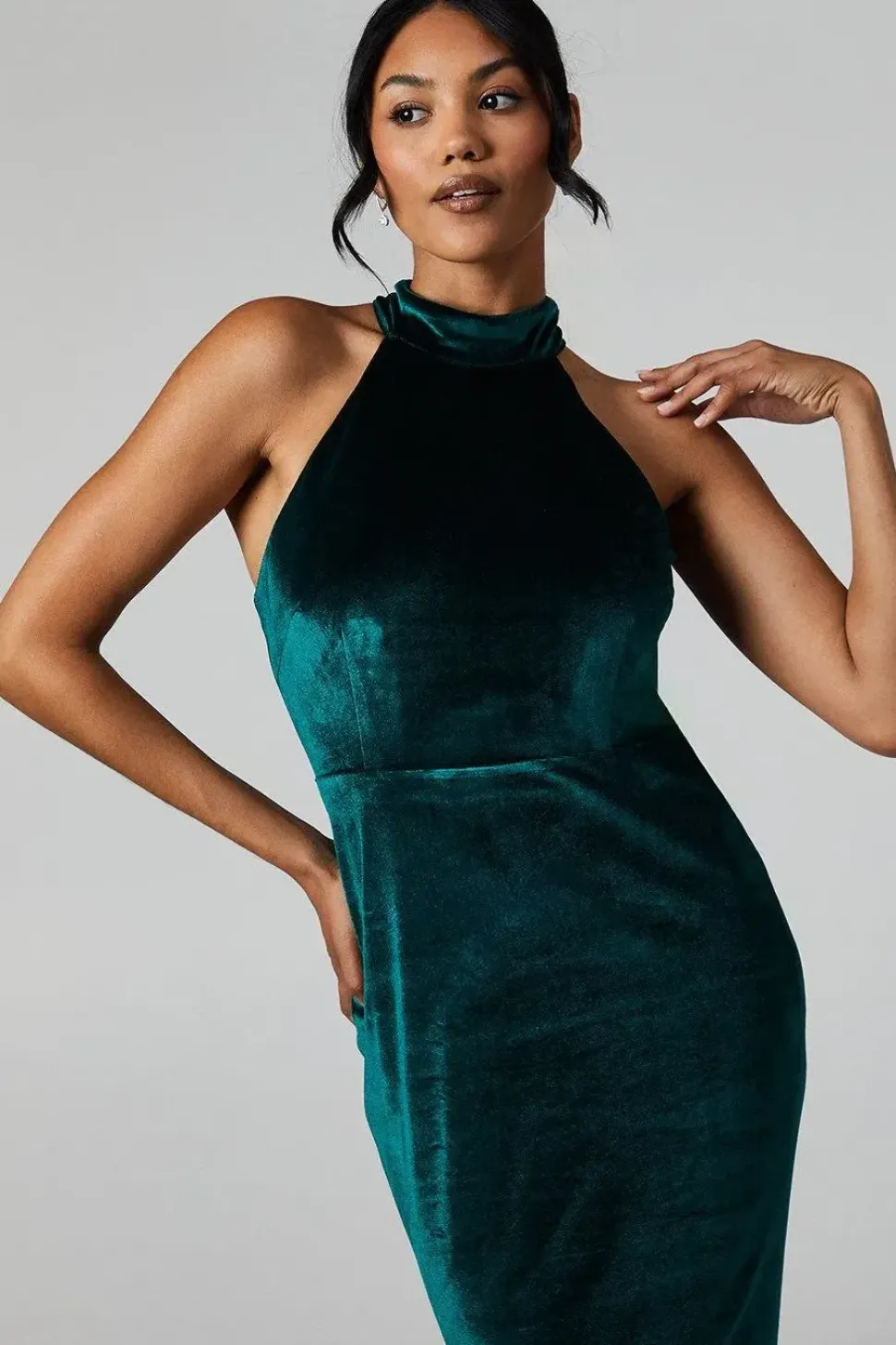 Debut London by Coast Halterneck Velvet Bridesmaids Maxi Dress