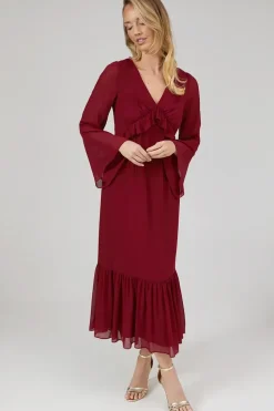 Debut London By Coast Kimono Sleeve Tiered Hem Georgette Midi Dress