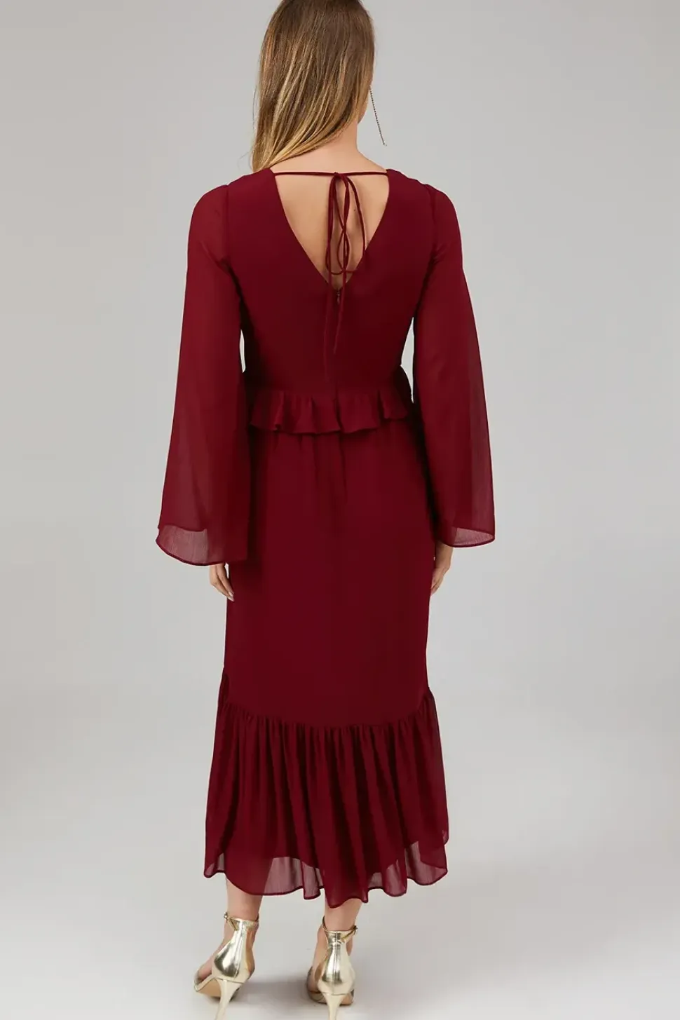 Debut London By Coast Kimono Sleeve Tiered Hem Georgette Midi Dress